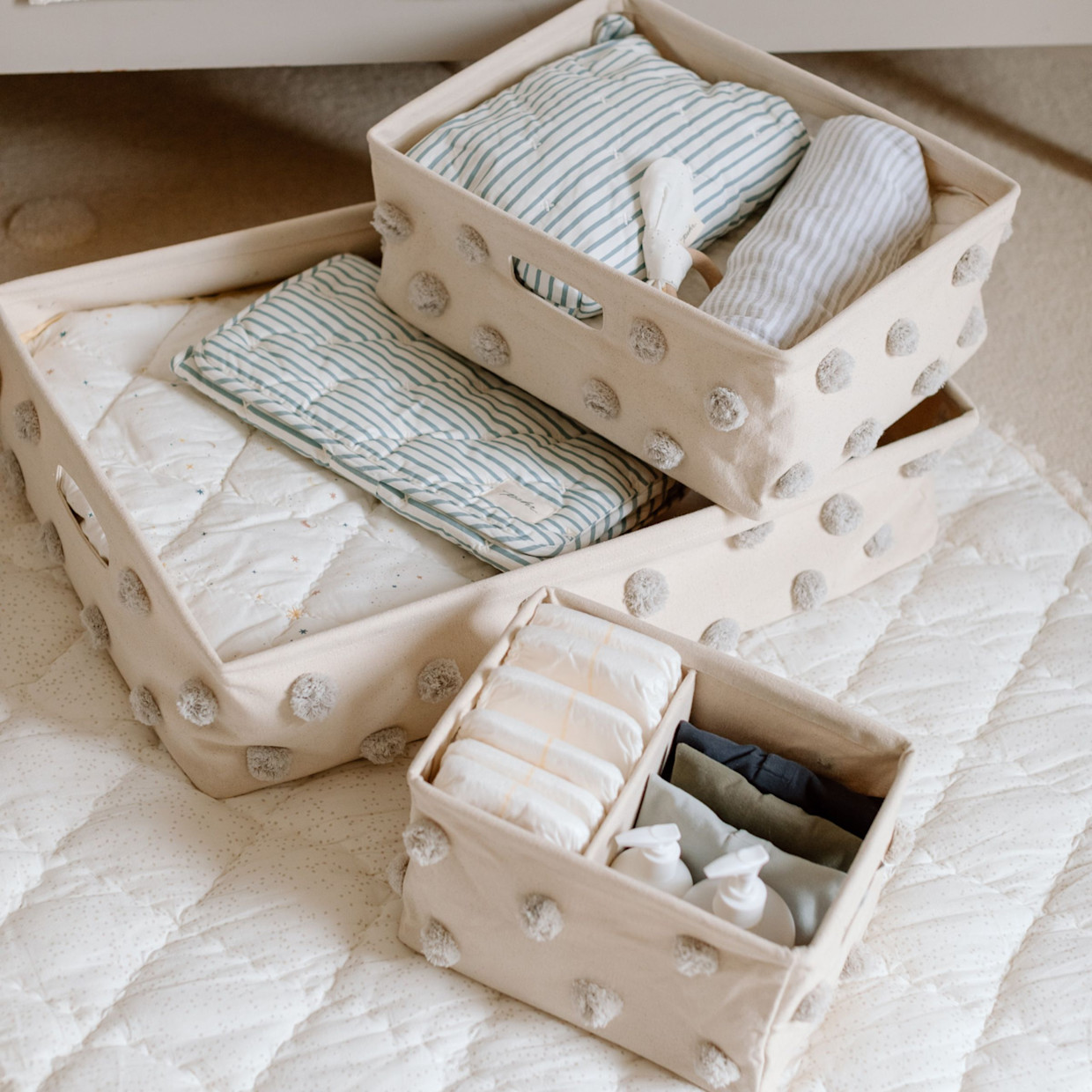 Pehr Pom Pom Hide Away Basket - Grey, Small.