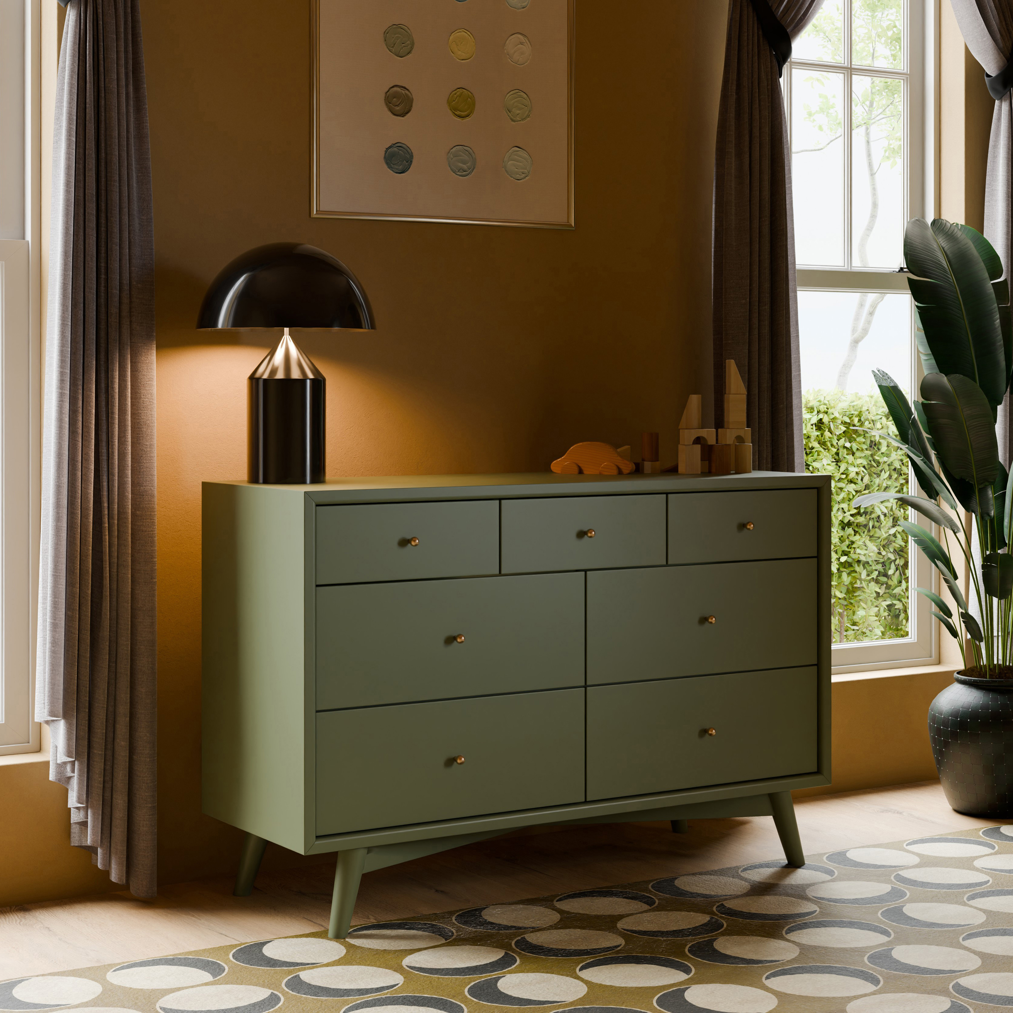 babyletto Palma 7-Drawer Assembled Double Dresser - Olive.