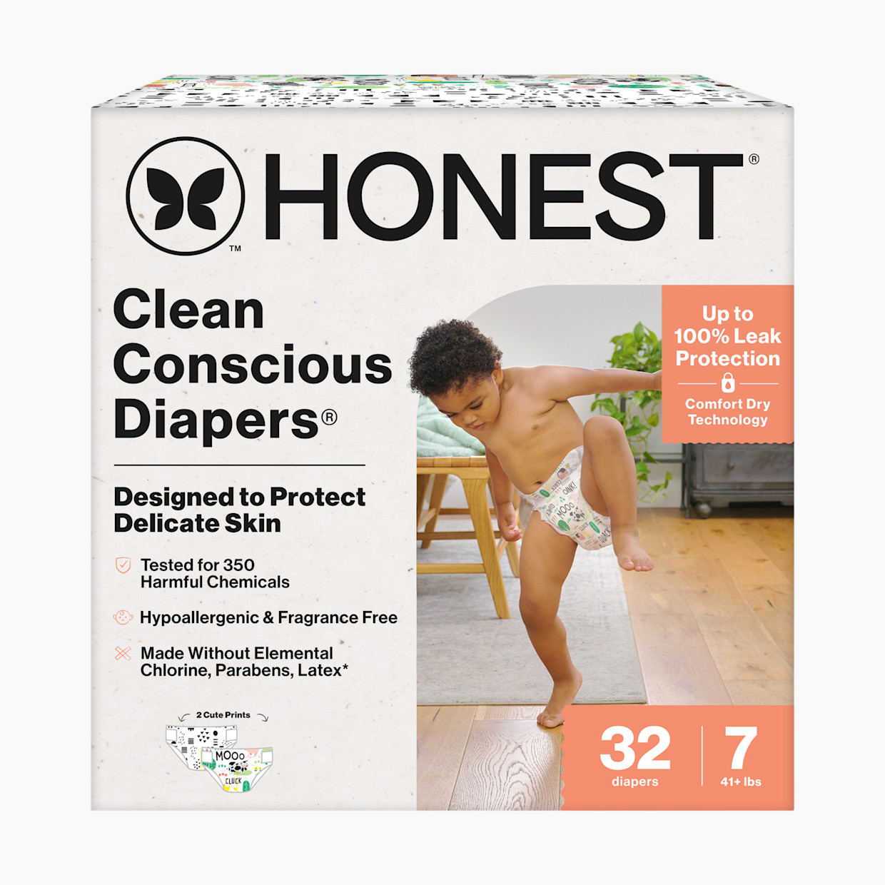 The Honest Company Clean Conscious Disposable Diapers Size 6-7 - Barnyard Babies + Pattern Play, Size 7, 32 Count.