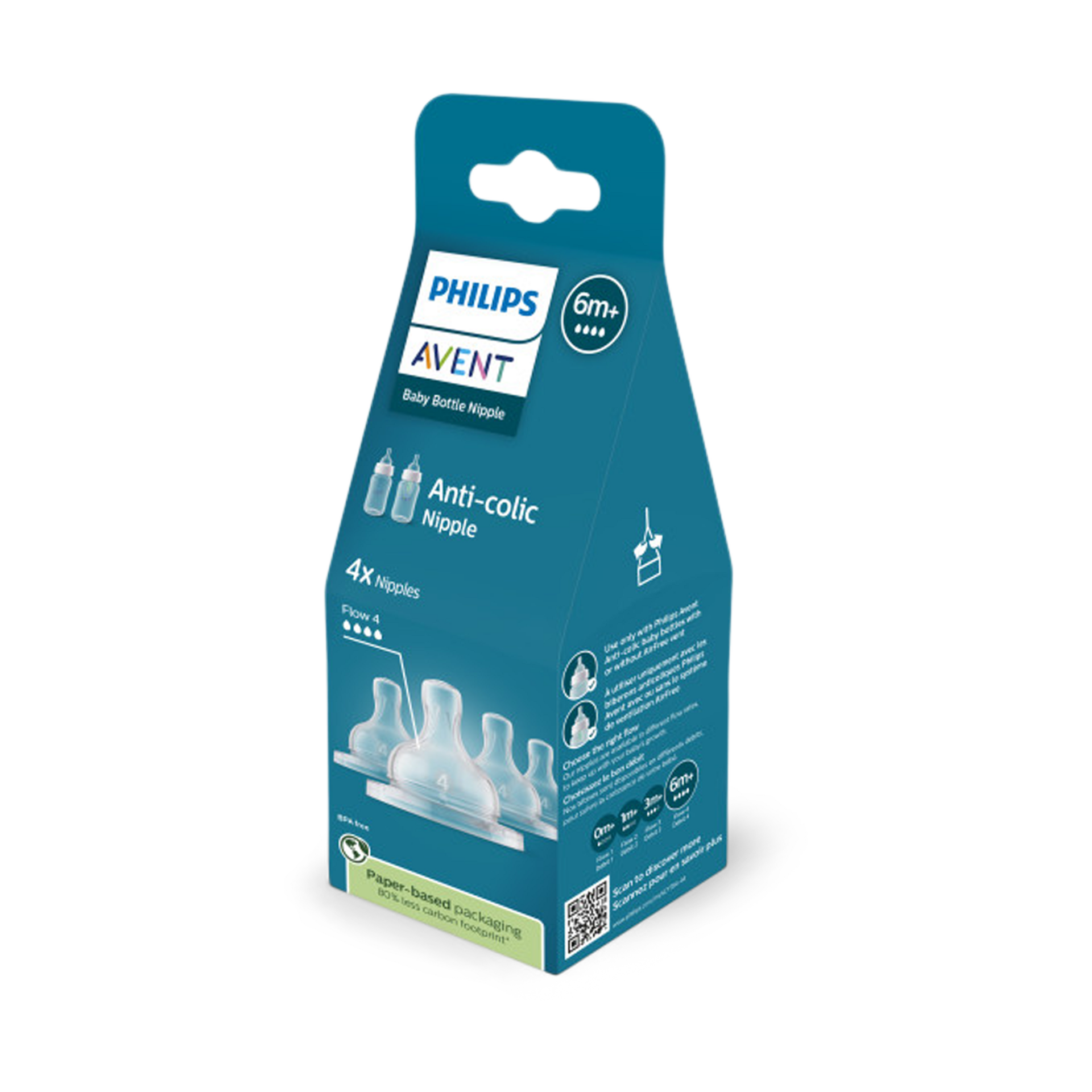 Philips Avent Anti-Colic Baby Bottle Nipples (4 Pack) - Level 4.
