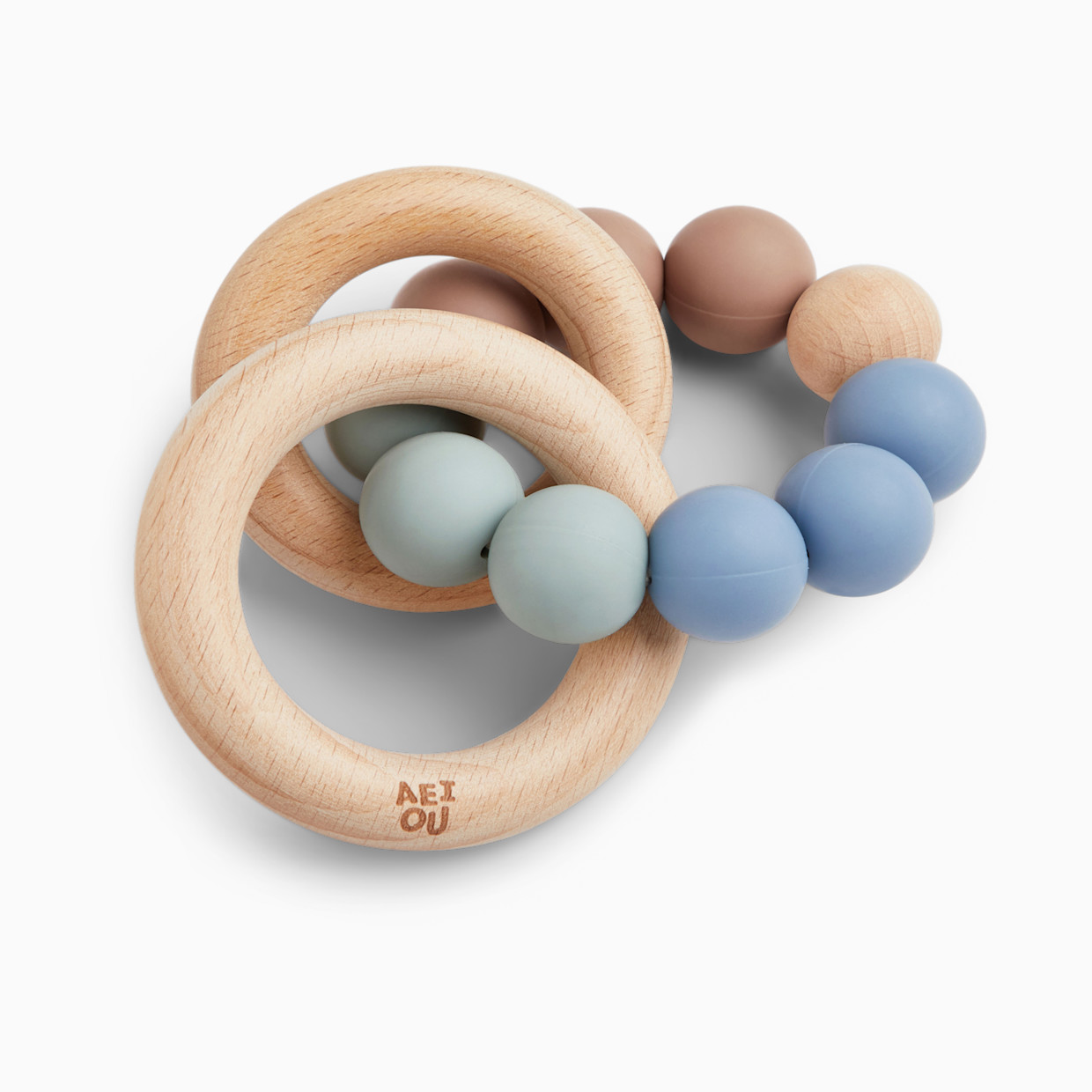 AEIOU Silicone & Wood Multi-Ring Teether - Sky Multi.