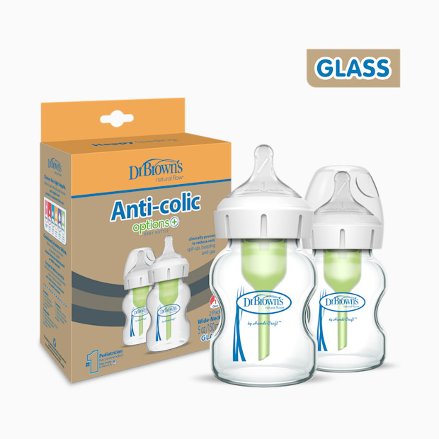 Dr. Brown's Anti-colic Options+ Wide-Neck Glass Baby Bottle.