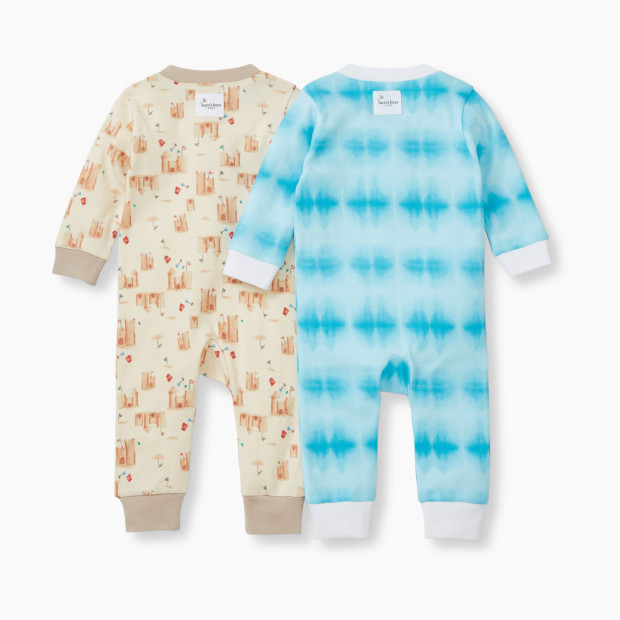 Burt's Bees Baby 2 Pack Sleep & Play Pajamas Organic Cotton - Tan/Blue, 3-6 Months.