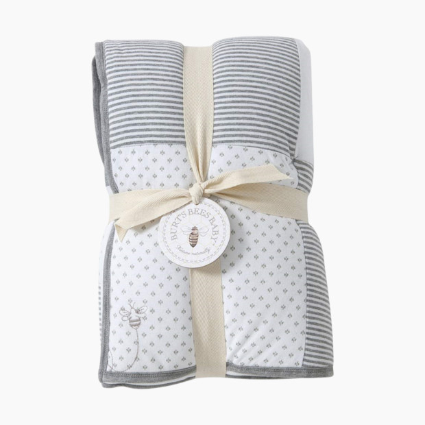 Burt's Bees Baby Organic Reversible Quilt Blanket - Heather Grey Dottie Bee.
