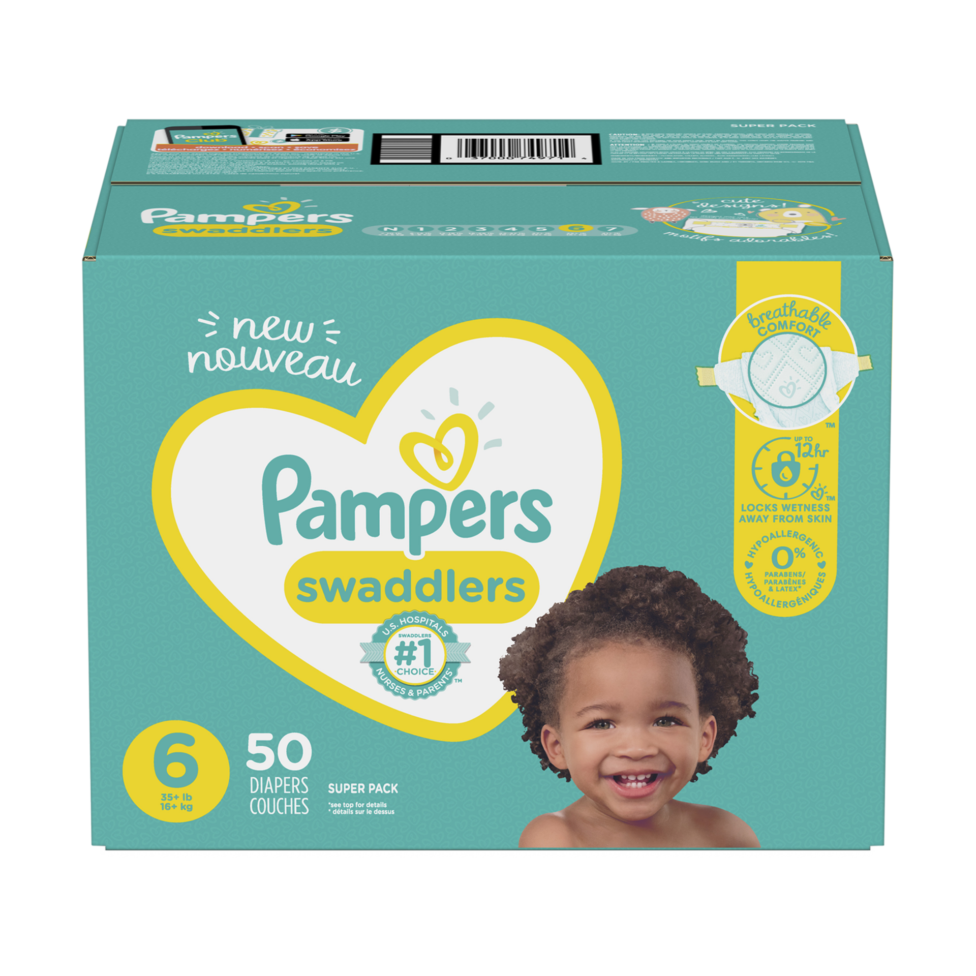 Pampers, Diapers, Size 6, 50 ct, Hypoallergenic Leak Protection