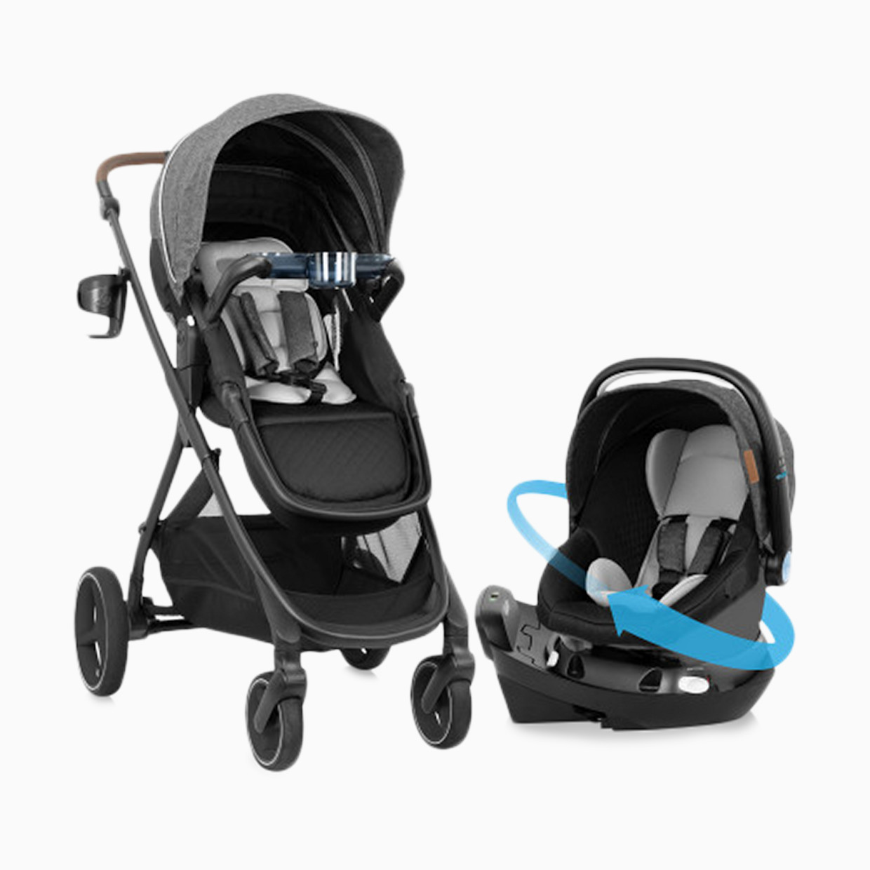 Evenflo Shyft Intuiti+ Travel System featuring Revolve180 LiteMax NXT with SensorySoothe - Angler Tweed.