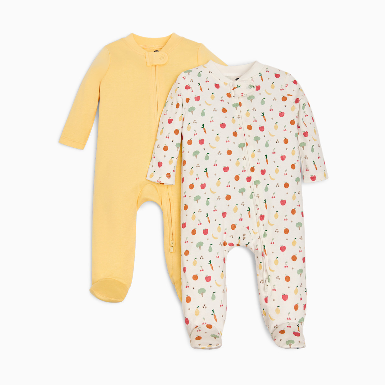 Small Story Organic Cotton 2-Way Zip Footie (2 Pack) - Veggie Garden, Yellow, 0-3 M.