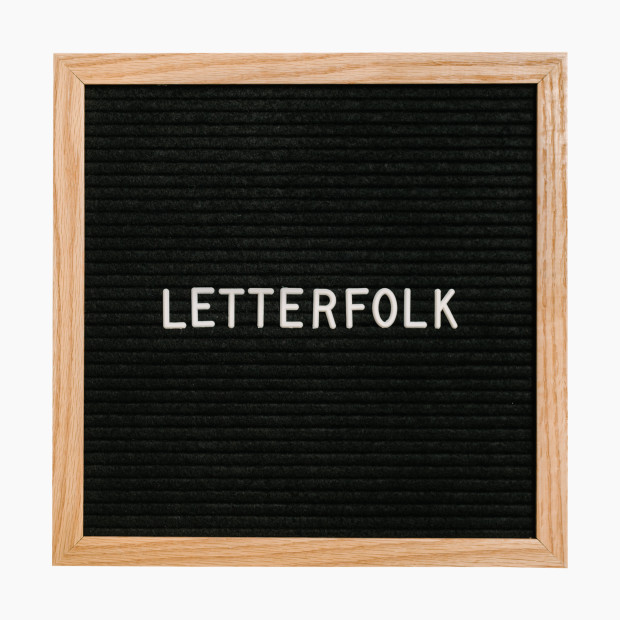 Letterfolk Poet Letterboard - Baby Keepsake Photo Prop - Black Felt/Oak Frame, 10" X 10".