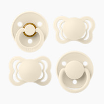BIBS Try-It Collection | 4-Pack Soothers | BPA-Free Round, Anatomical & Symmetrical Nipple | Natural Rubber Latex/Silicone | Made in Denmark | 0-6 Months | Ivory