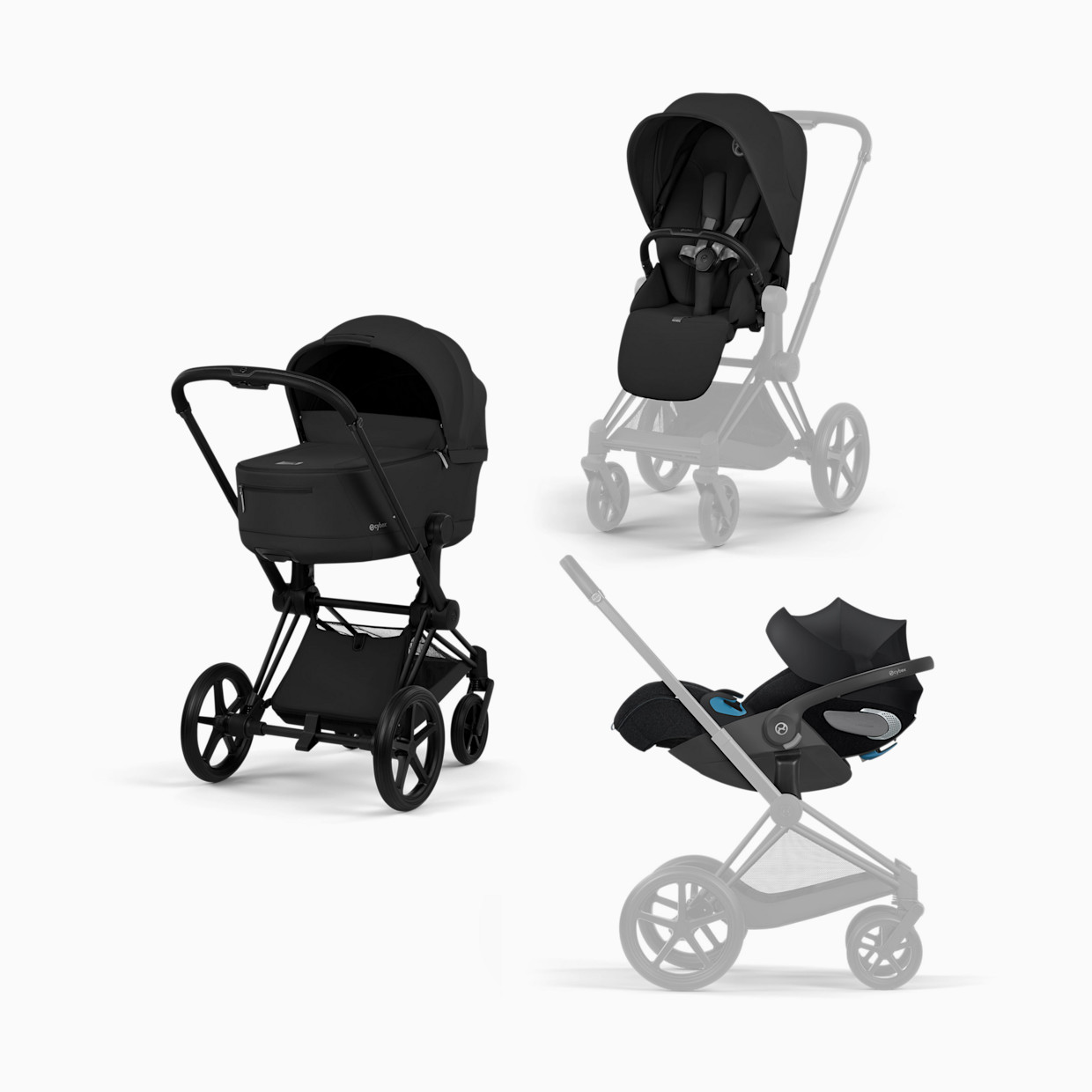 Cybex PRIAM + CLOUD T + PRIAM Fold Lux Travel System - Sepia Black.