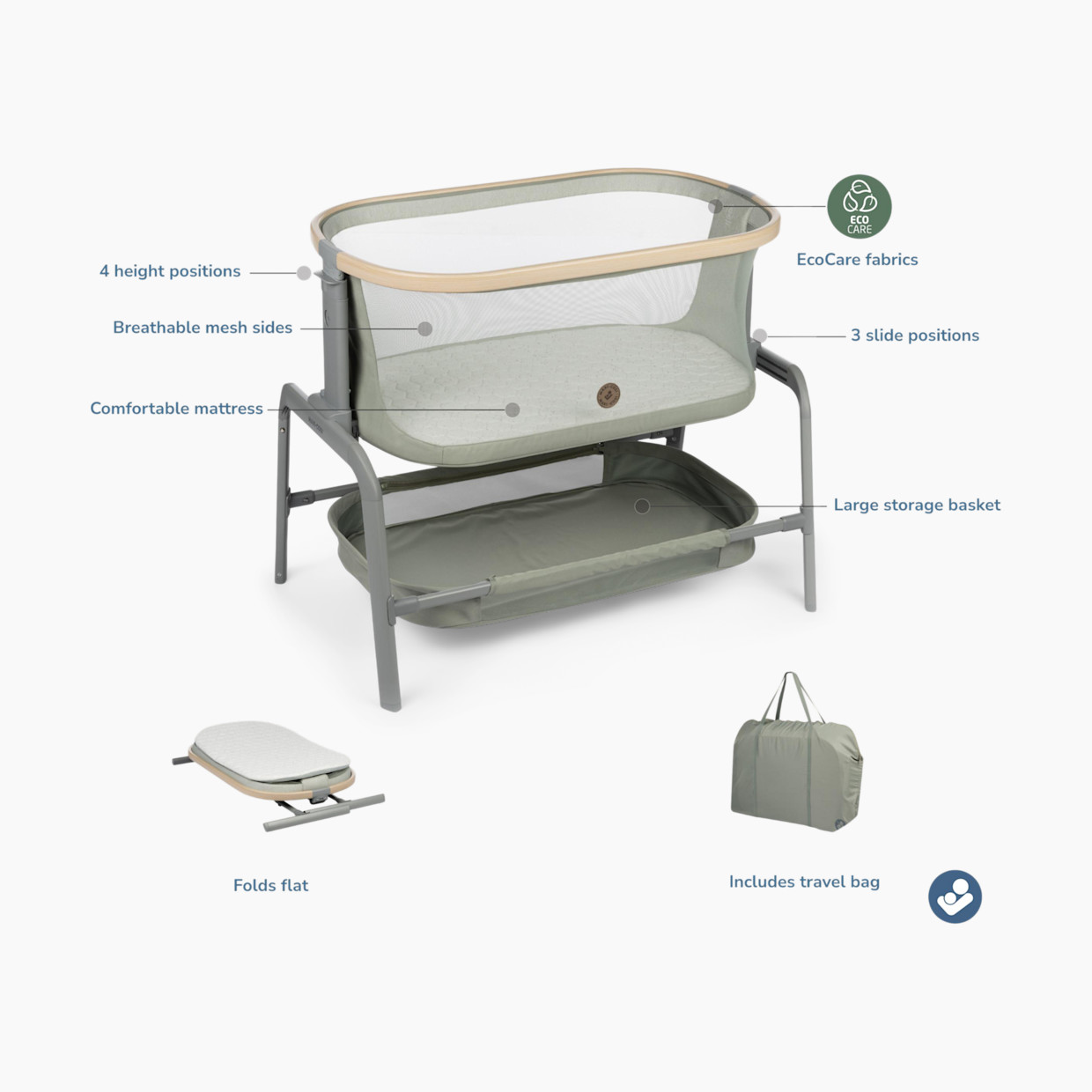 Maxi-Cosi Iora Bedside Bassinet - Classic Green.