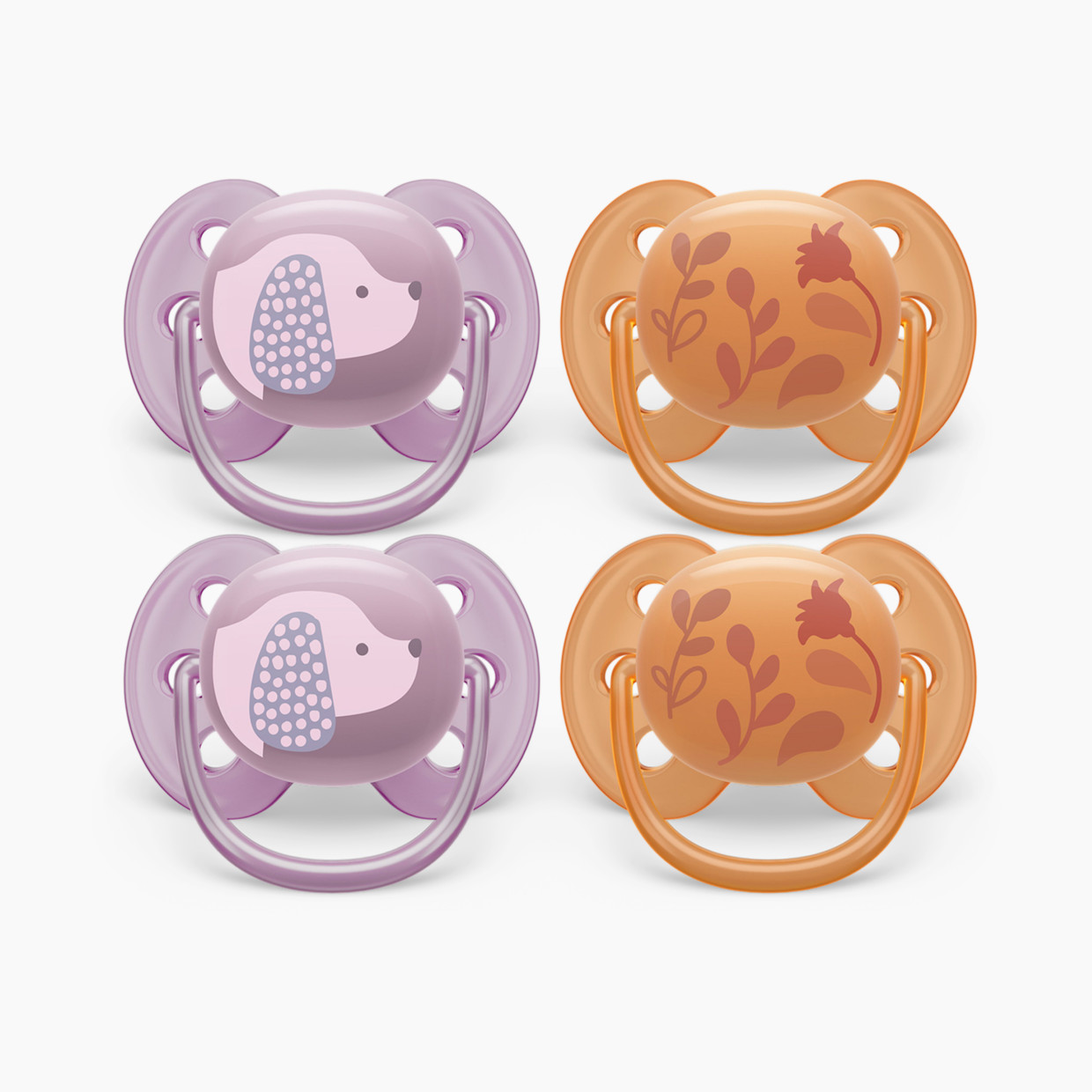 Philips Avent Ultra Soft Pacifier, 6-18 Months (4 Pack) - Violet Puppy/Orange Leaves, 4.
