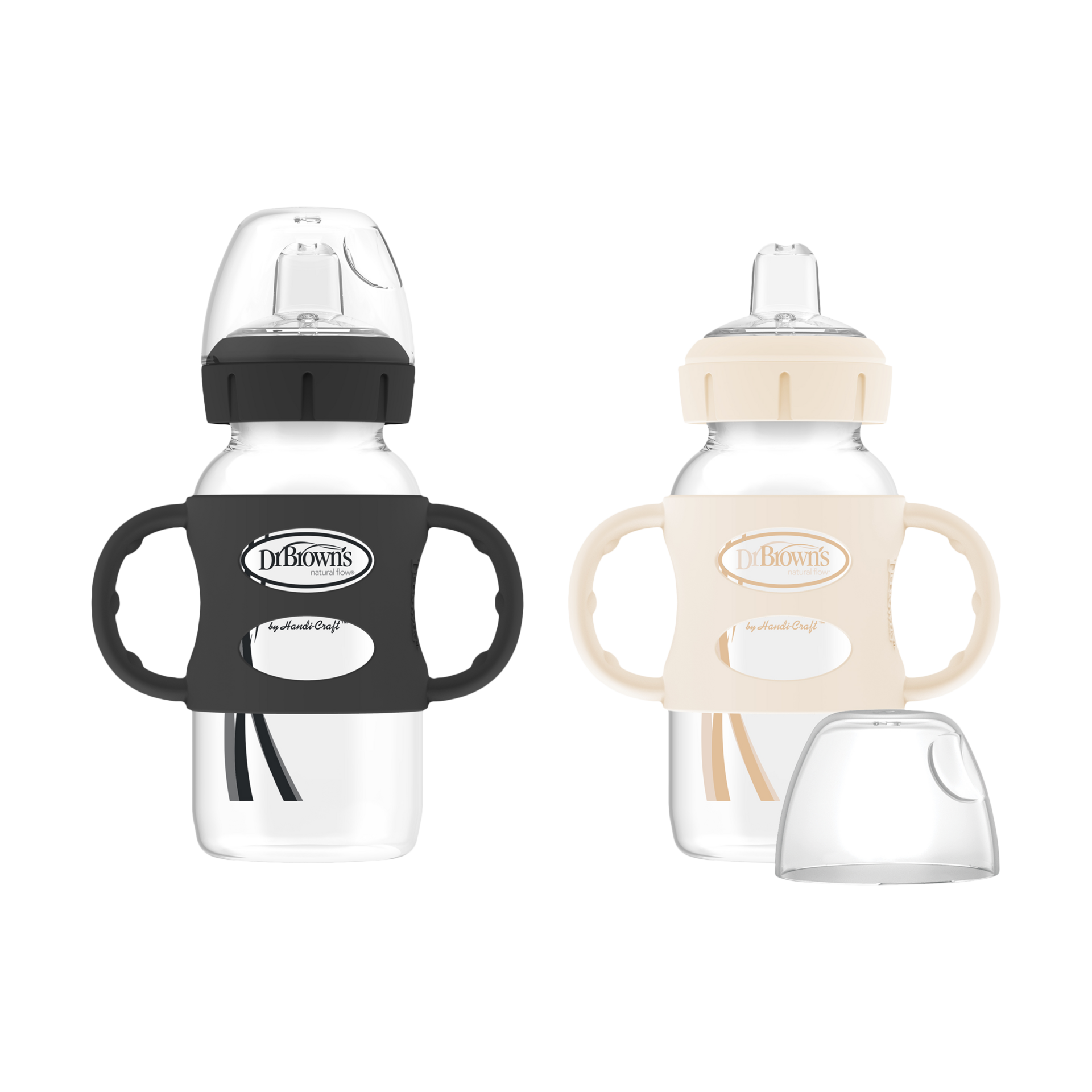 Dr. Brown's Wide-Neck Sippy Spout Bottle with Silicone Handles (2 Pack).