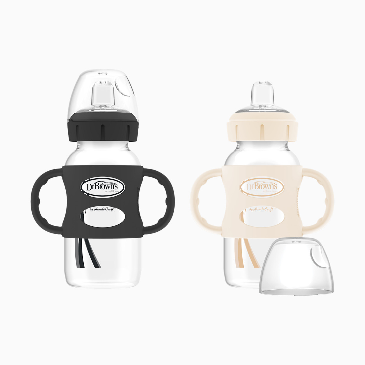 Dr. Brown's Wide-Neck Sippy Spout Bottle with Silicone Handles (2 Pack) - Black & White, 9 Oz, 2.