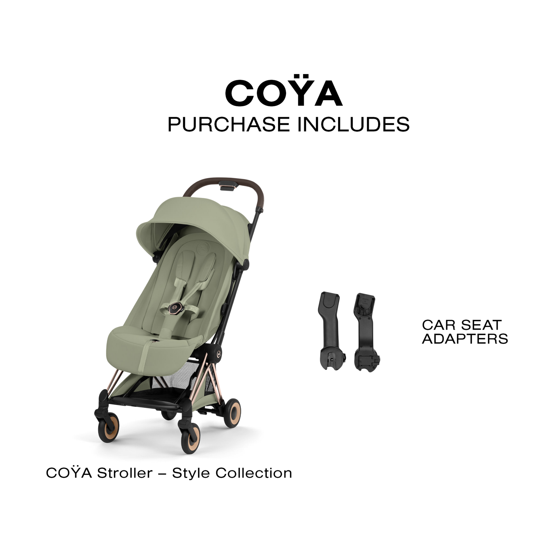 Cybex Coya Stroller - Style Collection - Rose Gold Frame/Sage Green Lux Seat.
