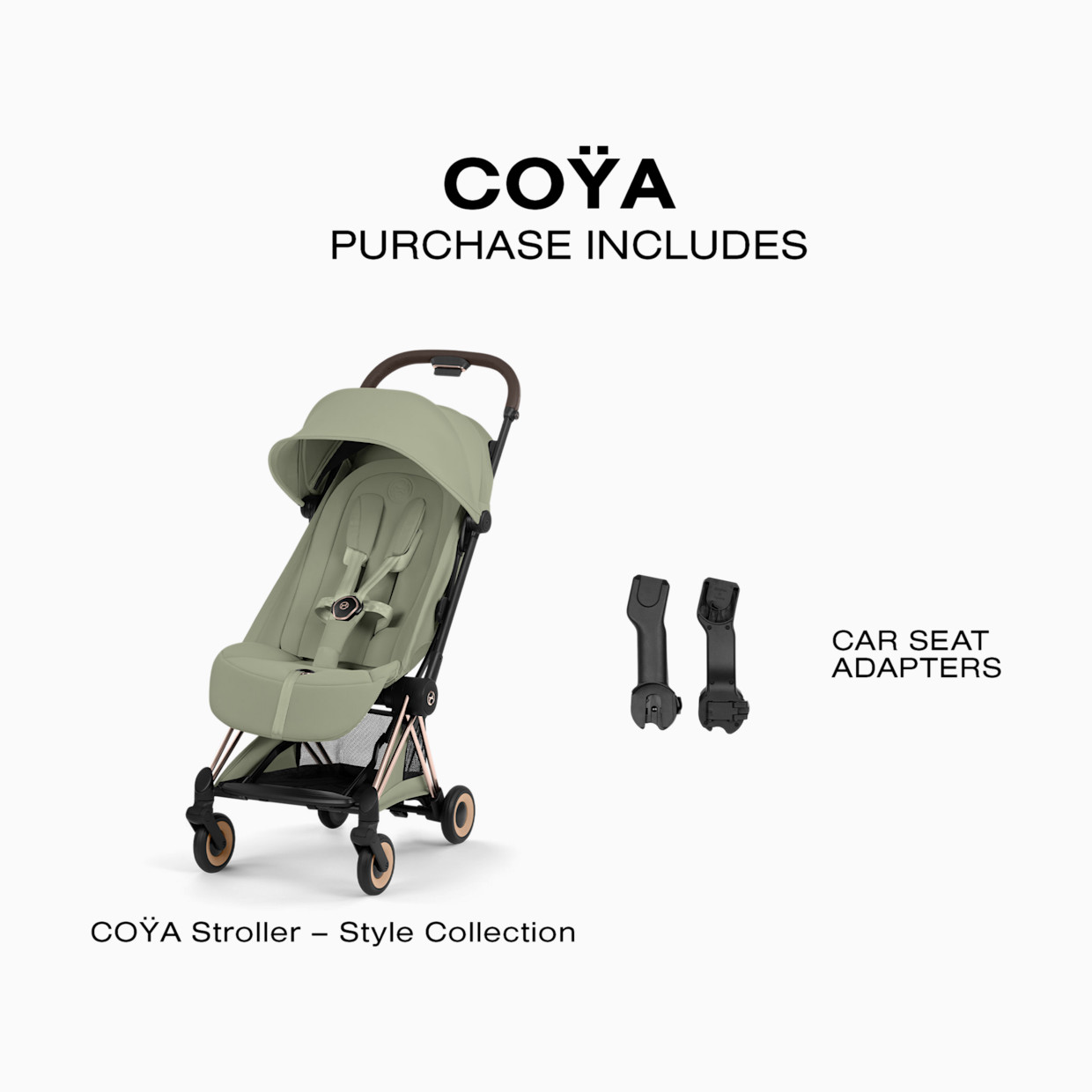 Cybex Coya Stroller - Style Collection - Rose Gold Frame/Sage Green Lux Seat.