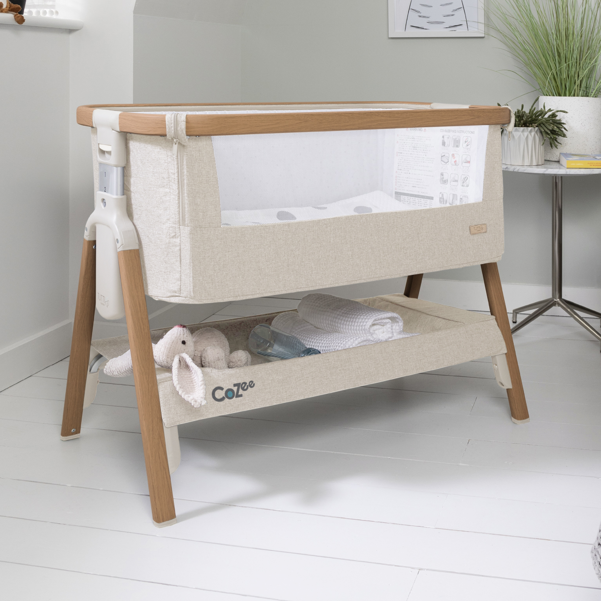 Tutti Bambini CoZee Bedside Crib - Scandinavian Walnut/Ecru.