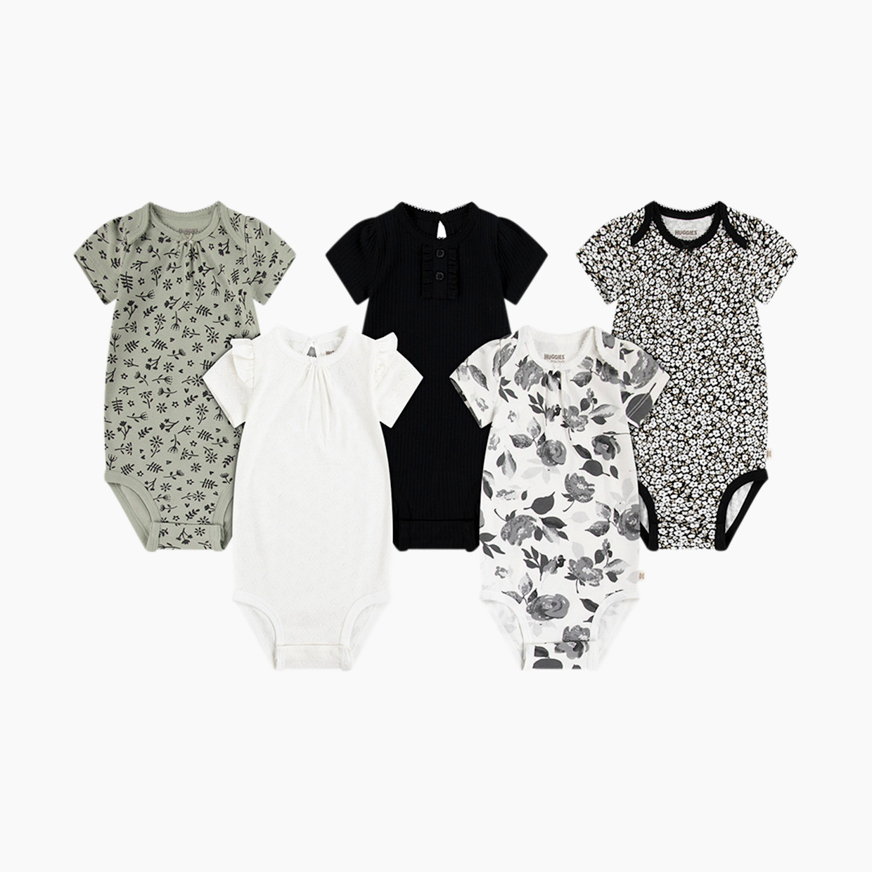 Huggies Elevated Bodysuit (5 Pack) - Snow White/Black, 0-3 M.