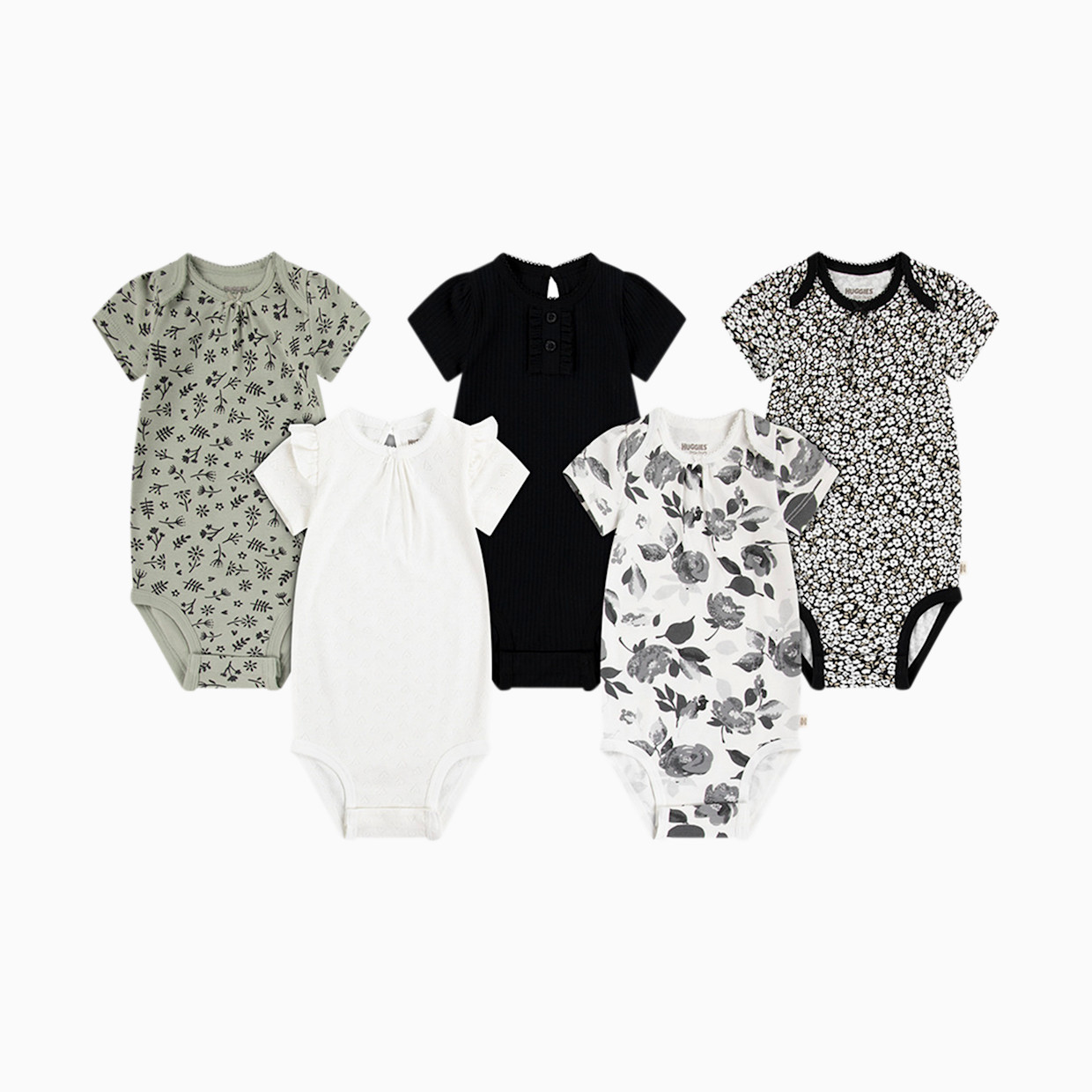 Huggies Elevated Bodysuit (5 Pack) - Snow White/Black, 0-3 M.