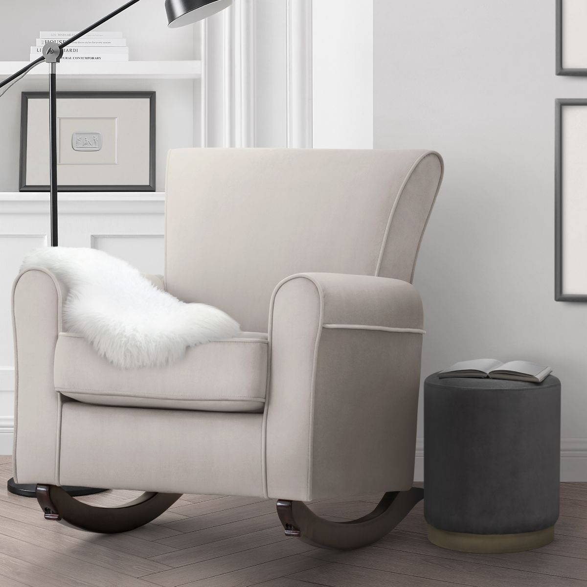 Delta Children Lancaster Rocking Chair - Linen With Dark Chocolate Frame.