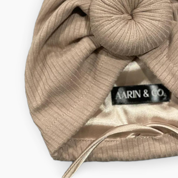 Aarin & Co. Adjustable Satin Lined Turban - Oat, 0-3 M.