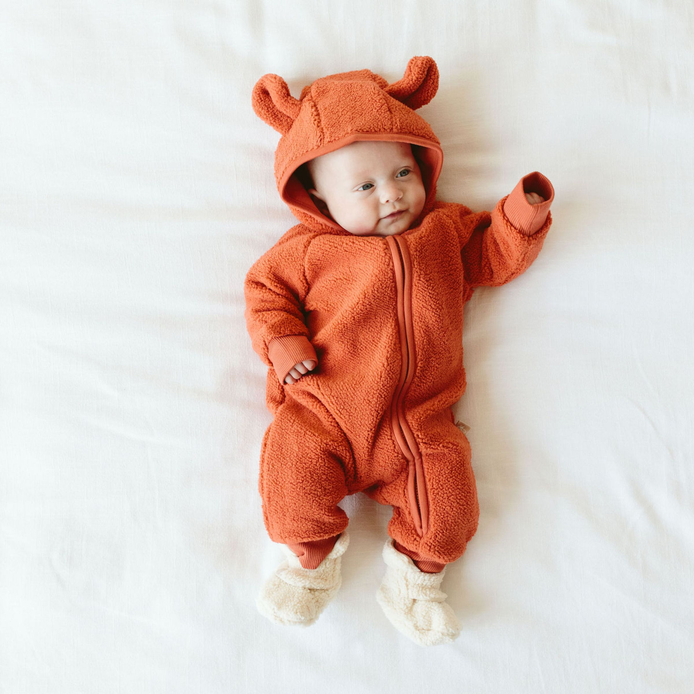 Goumi Kids x Babylist Fleece Bear Ear Baby Bunting Suit Clay, Nb