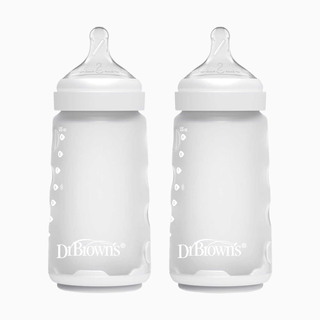 Dr. Brown's Options+ Wide-Neck Silicone Baby Bottles - White, 9 Oz.