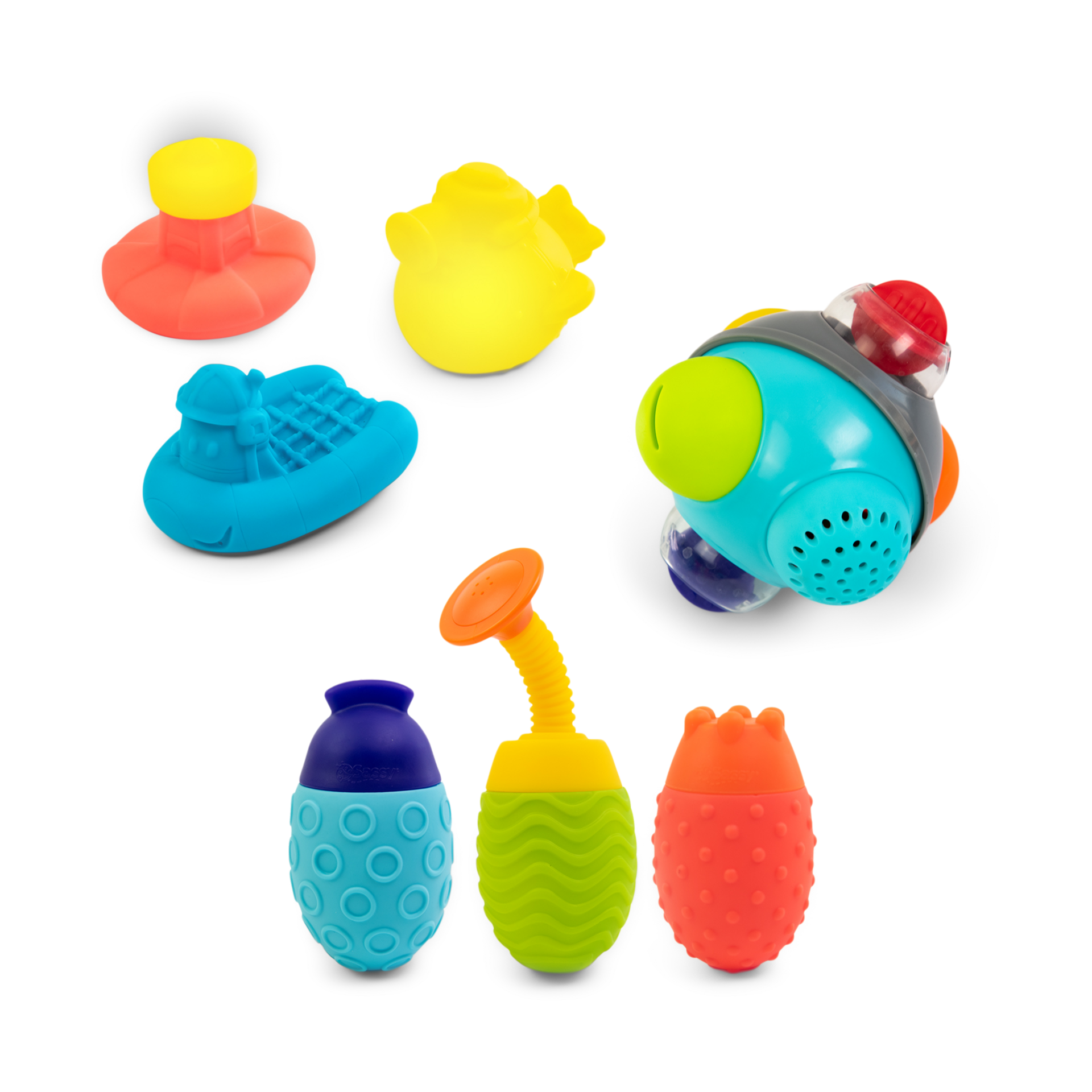 Sassy Boats, Bath Ball, & Squeezies Bath Toy Gift Set (7 piece).