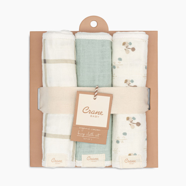 Crane Baby Avery Organic Cotton 3-pc. Burp Cloth Set - Poppy.
