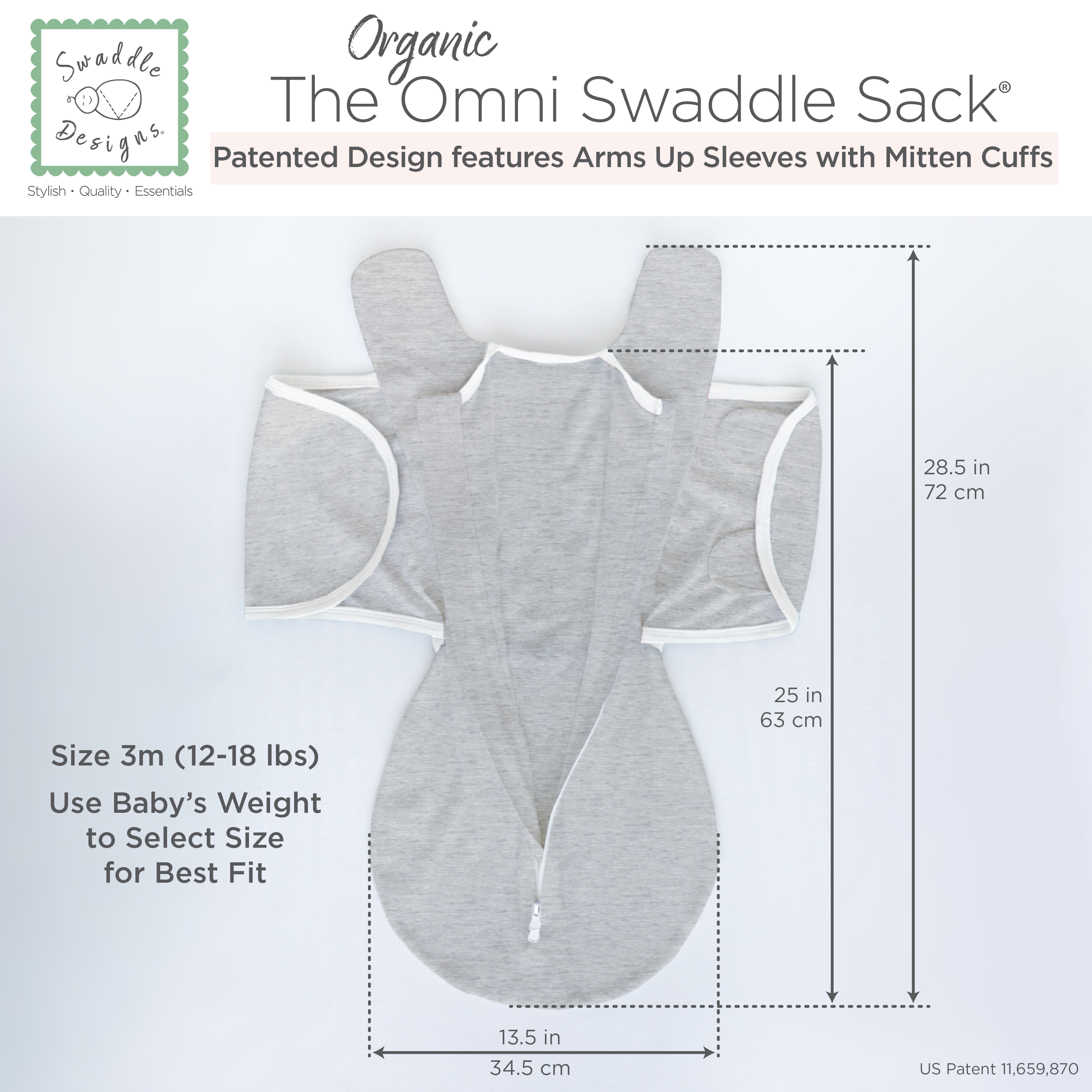 SwaddleDesigns Organic Omni Swaddle Sack with Arms Up Half-Length Sleeves and Mitten Cuffs TOG 1.0 - Soft Pink, 0-3 M.