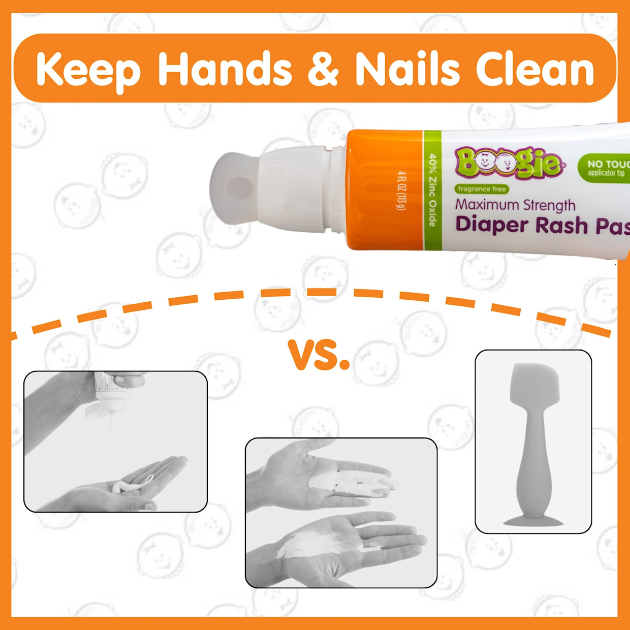 Boogie No-Touch Maximum Strength Diaper Rash Cream with Spatula Applicator in Tube - 4 Oz.