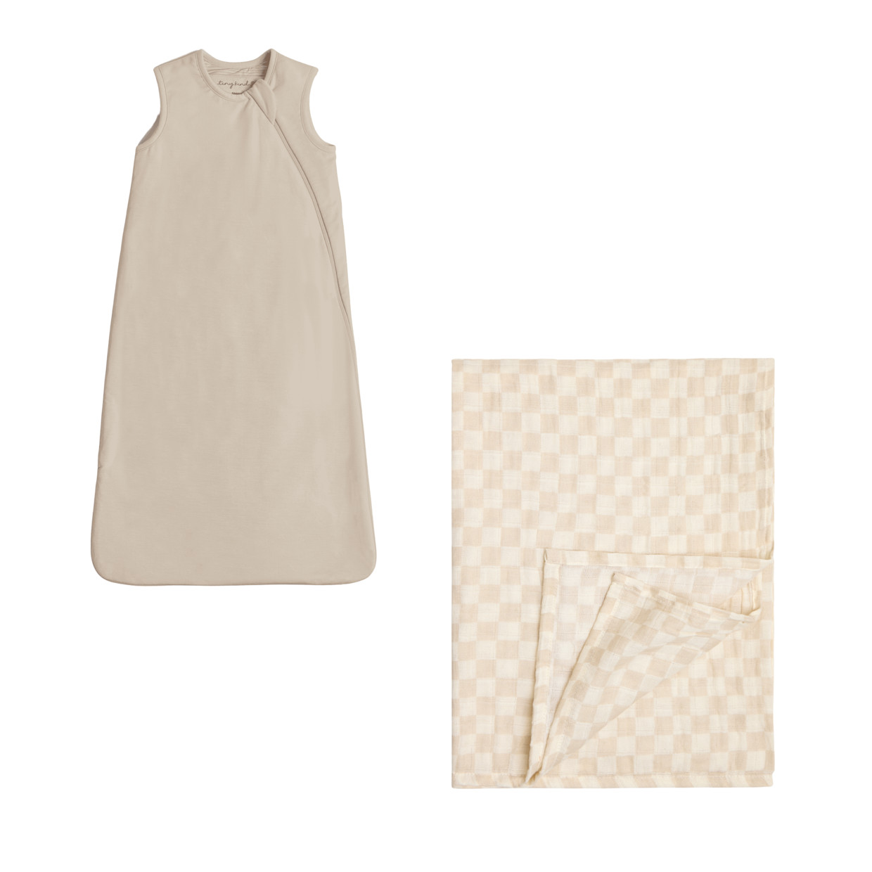 Tiny Kind Swaddle Blanket & Sleep Bag Set - Oat Check, Small.