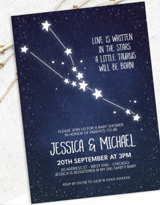  Astrology Baby Shower Invitation (Editable Digital File).