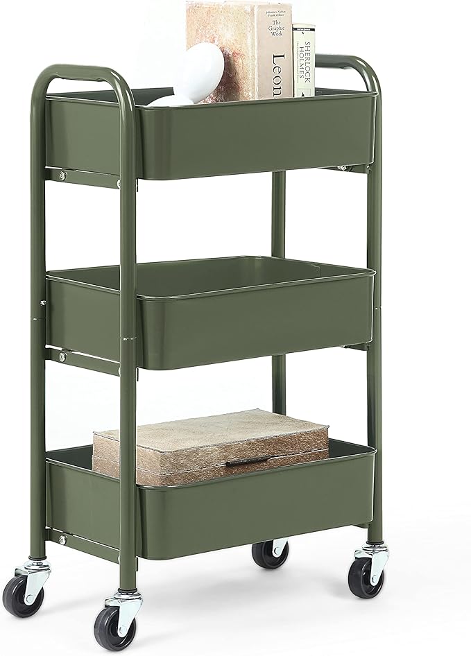 SunnyPoint 3-Tier Delicate Compact Rolling Metal Storage Organizer.