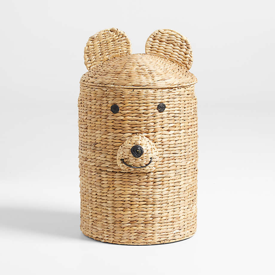 Crate and Barrel Bear Woven Kids Hamper with Handles.