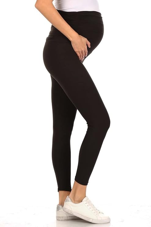 Leggings Depot Women's Stretch Buttery Soft Casual Maternity Pants Over The Belly.