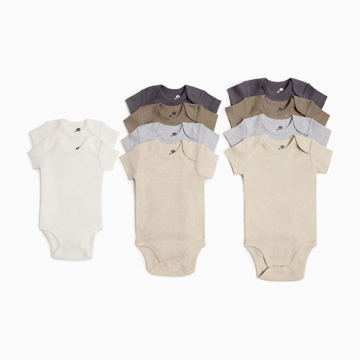 Small Story Organic Cotton Grow With Me Short Sleeve Bodysuits (10 Pack) - Core Neutrals, One Size.