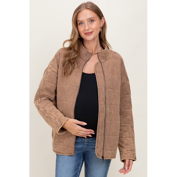 Mocha Quilted Oversized Maternity Jacket.