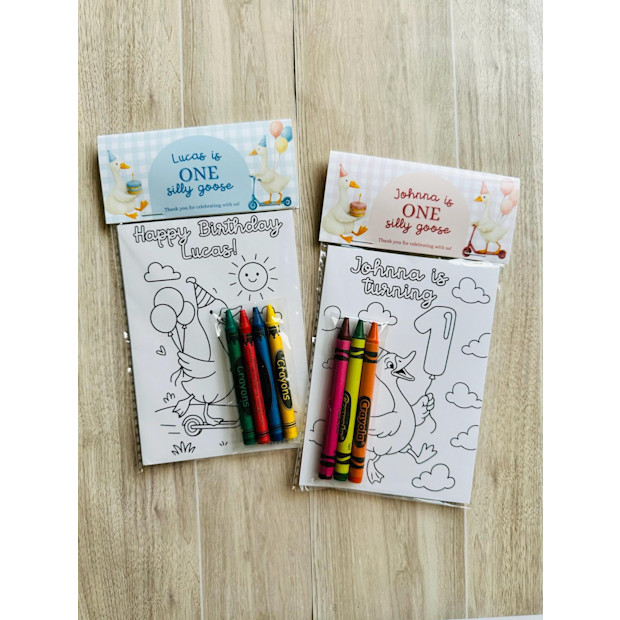 CraftedPartyDesign One Silly Goose Party Favor with Crayons.