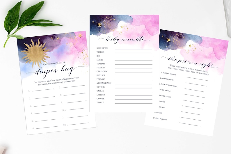  Celestial Baby Shower Games Set (Digital Download).