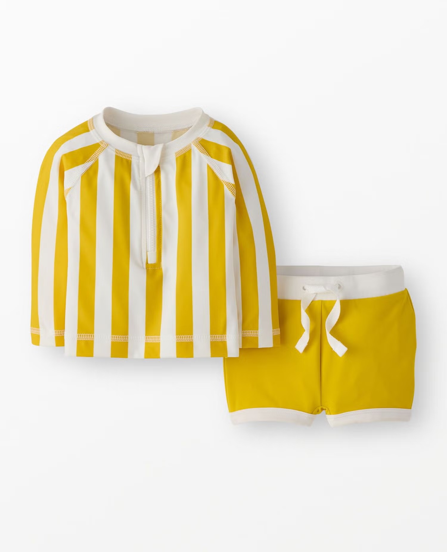 Striped Rashguard & Swim Trunks Set.