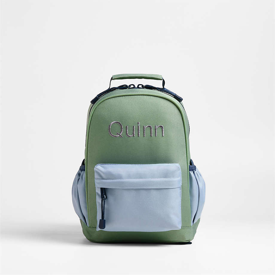 Crate & Kids Green and Blue Colorblock Small Kids Backpack with Side Pockets.