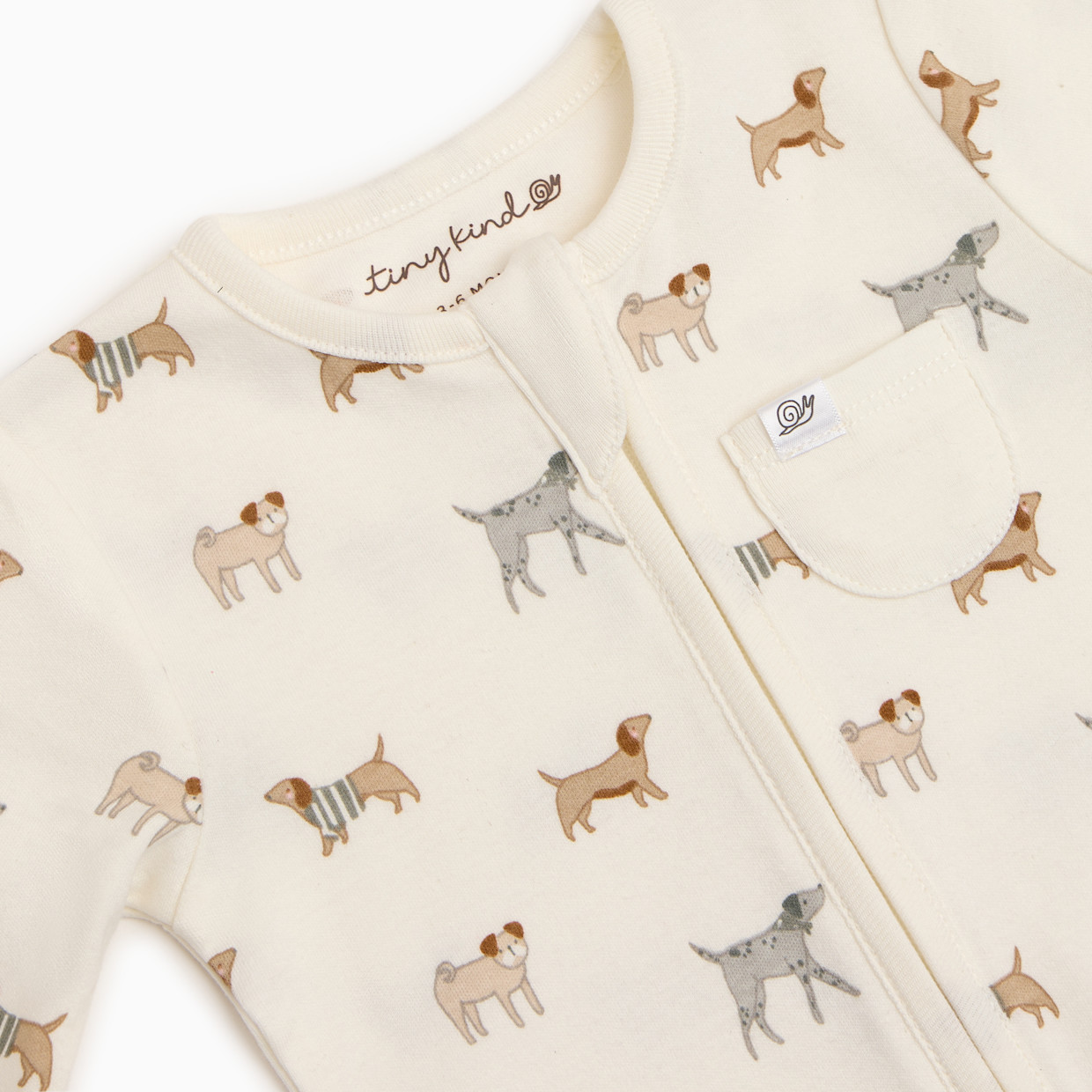 Tiny Kind Organic Cotton Printed 2-Way Zip Footie - Puppy Parade, 0-3 M.