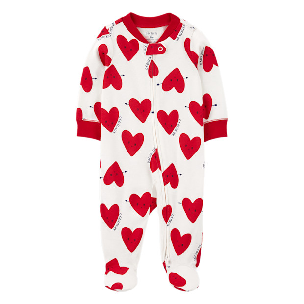Carter's Baby Valentine's Day Heart 2-Way Zip Cotton Sleep & Play Pajamas.