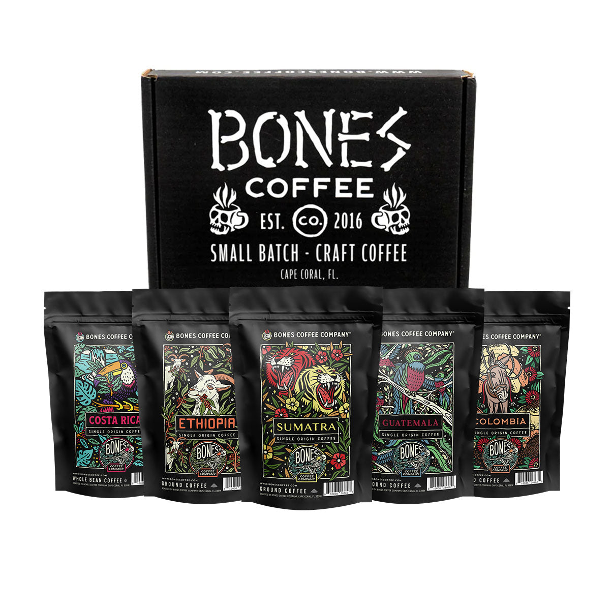 Bones Coffee World Tour Small Batch Coffee Gift Box.