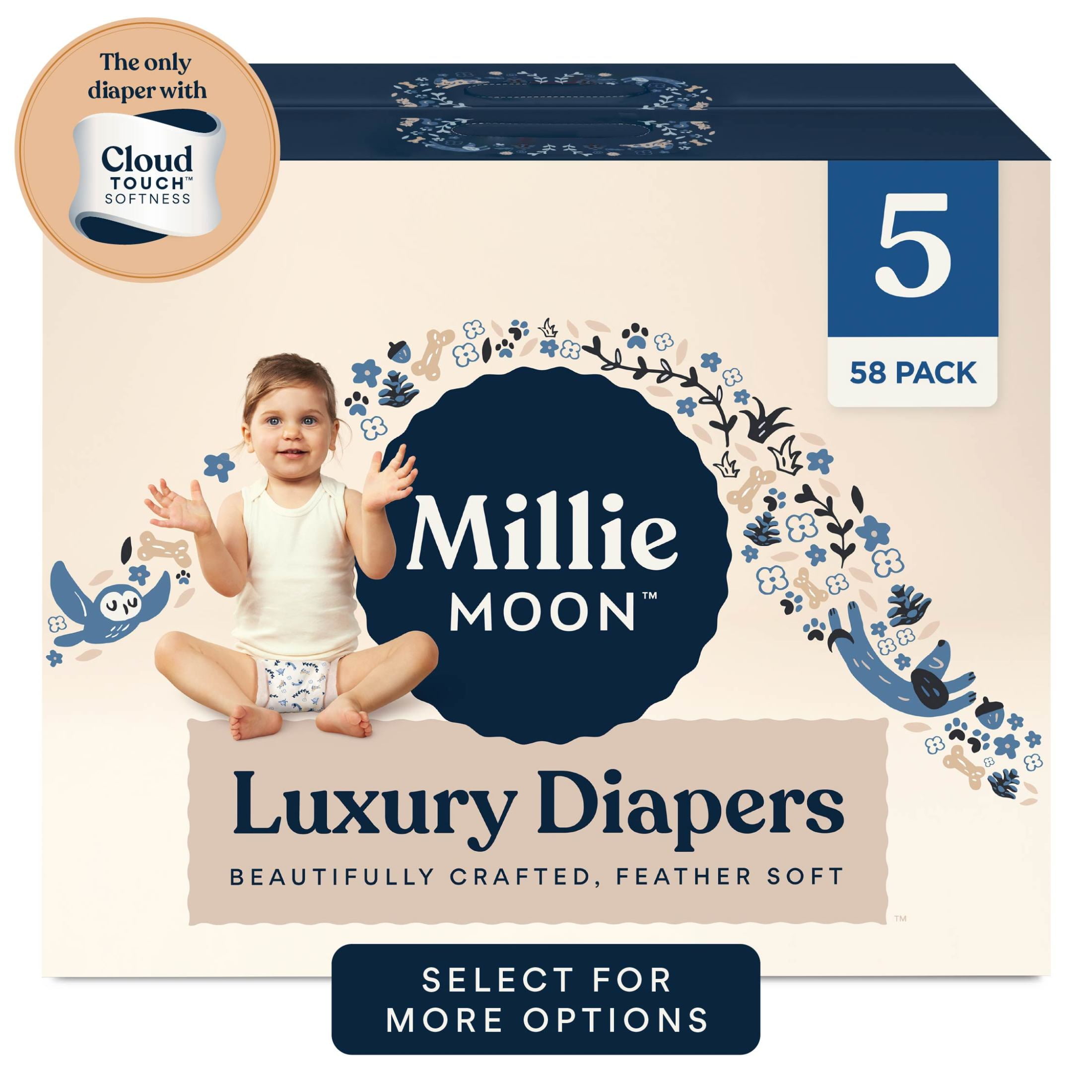 Millie Moon Luxury Diapers, Size 5, 58 Count  - $24.97.