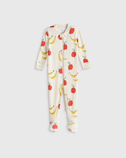 Quince 100% Organic Cotton Footie Pajama in Apples & Bananas.