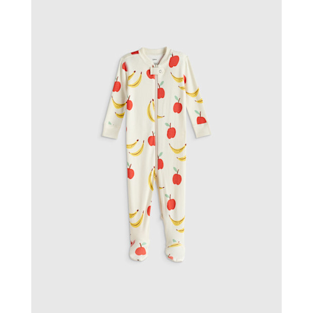 Quince 100% Organic Cotton Footie Pajama in Apples & Bananas.