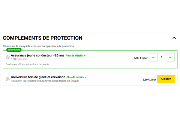 Location de voiture - Jeune conducteur