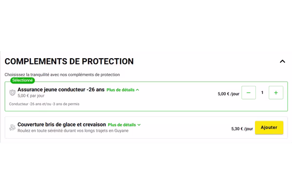 Location de voiture - Jeune conducteur